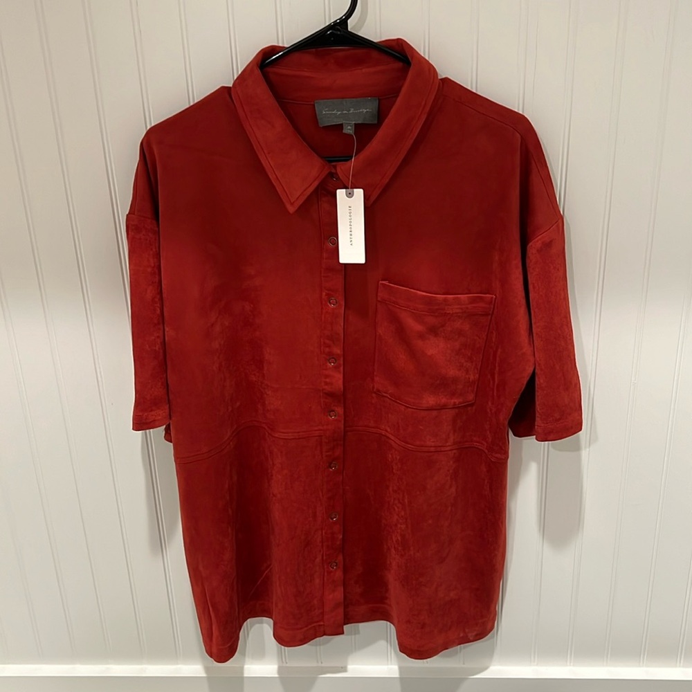Anthropologie NWT Crimson Red Velvet Shirt